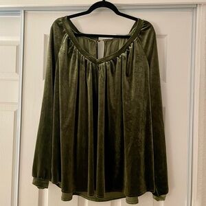 Elegant Olive Green Velvet Women's Top